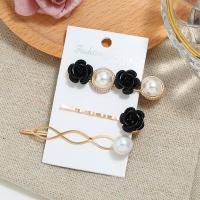 Hair Slide Zinc Alloy with Plastic Pearl plated three pieces & for woman nickel lead & cadmium free Sold By Set