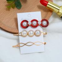 Hair Slide Zinc Alloy with Resin & Plastic Pearl plated three pieces & for woman nickel lead & cadmium free Sold By Set
