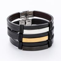 Bracelets cordon PU, acier inoxydable, avec cuir PU, unisexe, plus de couleurs à choisir, 10mm, Longueur 8.2 pouce, 50/lot, Vendu par lot