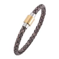 Stainless Steel Jewelry Bracelet, with Split Layer Cowhide Leather, fashion jewelry & Unisex & different size for choice, more colors for choice, Sold By PC