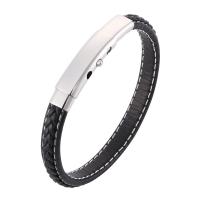 Stainless Steel Jewelry Bracelet with Split Layer Cowhide Leather Adjustable & fashion jewelry & Unisex Sold By PC