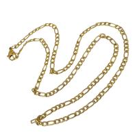 Stainless Steel Chain Necklace, gold color plated, figaro chain, 6x3x1mm, 4.5x3x1mm, Length:Approx 18 Inch, 10Strands/Lot, Sold By Lot
