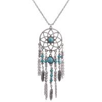 Zinc Alloy Dream Catcher Necklace with Synthetic Turquoise nickel lead & cadmium free oval chain & for woman & hollow antique silver color plated 97mm Approx 30.71 Inch Sold By Lot