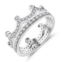 Cúbicos Circonia Micro Pave anillo de latón, metal, Corona, chapado en color de plata, diverso tamaño para la opción & micro arcilla de zirconia cúbica & para mujer, libre de níquel, plomo & cadmio, 7.5mm, Vendido por UD