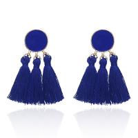 Zinc Alloy Tassel Earring with Cotton Thread gold color plated for woman & enamel nickel lead & cadmium free Sold By Lot