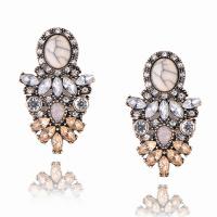 Zinc Alloy Stud Earring with turquoise antique gold color plated for woman & with rhinestone nickel lead & cadmium free Sold By Lot