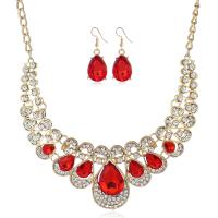 Zinc Alloy Jewelry Sets earring & necklace with Crystal gold color plated twist oval chain & for woman & with rhinestone nickel lead & cadmium free 48mm Length Approx 20.48 Inch Sold By Set