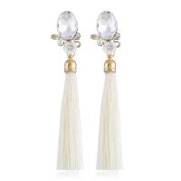 Tibetan Style Tassel Earring, with Cotton Thread, gold color plated, for woman & with rhinestone, more colors for choice, nickel, lead & cadmium free, 20x95mm, Sold By Pair