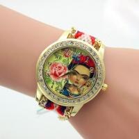 Women Wrist Watch Zinc Alloy with Caddice & Glass Chinese watch movement woven pattern & for woman & with rhinestone gold color plated Approx 14 Inch  Sold By PC