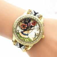 Women Wrist Watch Zinc Alloy with Caddice & Glass gold color plated waterproofless & woven pattern & for woman & with rhinestone Length Approx 14 Inch Sold By PC