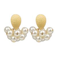 Pendientes de Aleación de Zinc, con Perlas plásticas, chapado, para mujer, dorado, libre de níquel, plomo & cadmio, Vendido por Par