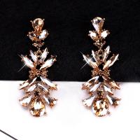 Zinc Alloy Drop Earrings plated for woman & with rhinestone golden nickel lead & cadmium free Sold By Pair