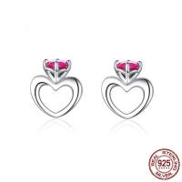 925 Sterling Silver Stud Earrings Heart platinum plated fashion jewelry & micro pave cubic zirconia & for woman Sold By Pair