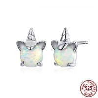 925 Sterling Silver Stud Earrings with Opal platinum plated fashion jewelry & for woman Sold By Pair