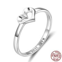 925 Sterling Silver Finger Rings, Heart, platinum plated, different size for choice & for woman, 2mm, Sold By PC