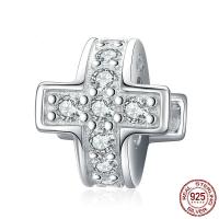 925 Sterling Silver Cross platinum plated micro pave cubic zirconia Sold By Pair