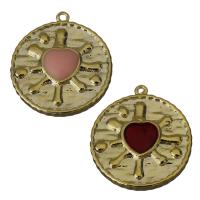 Brass Jewelry Pendants, Flat Round, enamel, more colors for choice, nickel, lead & cadmium free, 16x17.50x2.50mm, Hole:Approx 1mm, 20PCs/Lot, Sold By Lot