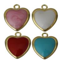 Μενταγιόν Brass Heart, Ορείχαλκος, Καρδιά, χρώμα επίχρυσο, σμάλτο, περισσότερα χρώματα για την επιλογή, νικέλιο, μόλυβδο και κάδμιο ελεύθεροι, 10x11x2mm, Τρύπα:Περίπου 1.5mm, 20PCs/Παρτίδα, Sold Με Παρτίδα