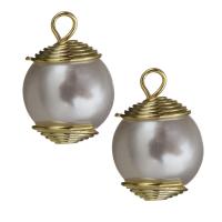 Brass Jewelry Pendants, with Plastic Pearl, golden, nickel, lead & cadmium free, 10x14x10mm, Hole:Approx 2mm, 20PCs/Lot, Sold By Lot