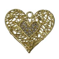 Brass Heart Pendants, micro pave cubic zirconia & hollow, golden, nickel, lead & cadmium free, 19x18x2mm, Hole:Approx 1.5mm, 20PCs/Lot, Sold By Lot