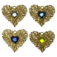 Brass Heart Pendants, with Glass, hollow, more colors for choice, nickel, lead & cadmium free, 20.50x19.50x3mm, Hole:Approx 1.5mm, 20PCs/Lot, Sold By Lot