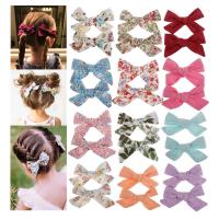 Cotton Bowkont Hair Clip, printing, Girl & fashion jewelry & different styles for choice, 80x55mm, 5Pairs/Lot, Sold By Lot