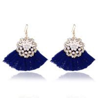 Zinc Alloy Tassel Earring with Cotton Thread & ABS Plastic Pearl gold color plated for woman & with rhinestone nickel lead & cadmium free Sold By Pair
