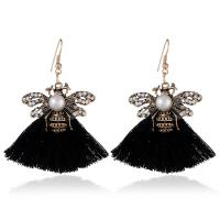 Tibetan Style Tassel Earring, with Cotton Thread & ABS Plastic Pearl, antique copper color plated, vintage & for woman & with rhinestone, more colors for choice, nickel, lead & cadmium free, 55x63mm, Sold By Pair