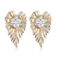 Zinc Alloy Stud Earring Leaf plated for woman & with rhinestone nickel lead & cadmium free Sold By Pair