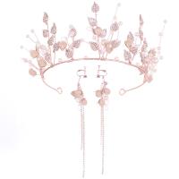 Bryllup Smykke sæt, Zinc Alloy, krone & ørering, med ABS plastik perle, rosa guld farve forgyldt, for kvinde & med rhinestone, nikkel, bly & cadmium fri, 370x75mm,175mm, Solgt af sæt