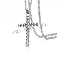 Stainless Steel Jewelry Necklace, Cross, plated, fashion jewelry & for man, silver color, 47x72mm, Sold Per Approx 23.62 Inch Strand