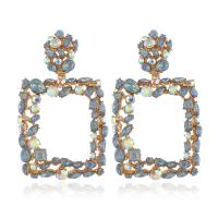 Tibetan Style Drop Earrings, Square, for woman & with rhinestone & hollow, more colors for choice, nickel, lead & cadmium free, 46x74mm, 2Pairs/Lot, Sold By Lot