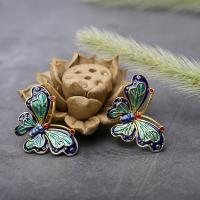 Tibetan Style Jewelry Findings, Butterfly, plated, DIY & enamel, blue, nickel, lead & cadmium free, 35*23mm, 5PCs/Lot, Sold By Lot