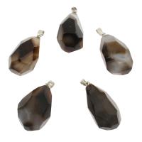 Grey Agate Pendant, with Brass, platinum color plated, faceted, 40x20mm-41x21mm, Hole:Approx 3x4mm, Sold By PC