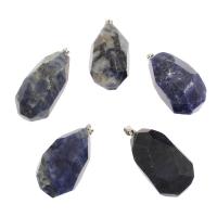 Sodalite Pendant, with Brass, platinum color plated, faceted, 42x23mm-41x21mm, Hole:Approx 4x6mm, Sold By PC