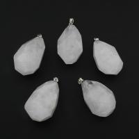 quartz clair Pendentif, avec laiton, Placage de couleur platine, blanc, 44x22mm-38x24mm, Trou:Environ 4x6mm, Vendu par PC
