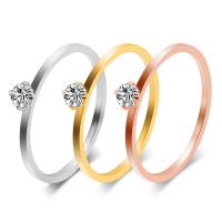 Titantium Steel finger ring, Titan Stål, plated, olika storlek för val & för kvinna & med cubic zirconia, fler färger för val, 3mm, Storlek:5-9, Säljs av PC