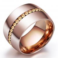 Rhinestone нержавеющей стали палец кольцо, нержавеющая сталь, Другое покрытие, разный размер для выбора & Женский & со стразами, Много цветов для выбора, 14mm, размер:6-10, 2ПК/Лот, продается Лот