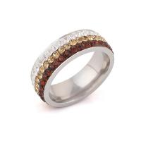 Rhinestone Stainless Steel Finger Ring, different size for choice & for woman & with rhinestone, more colors for choice, 7mm, US Ring Size:6-9, Sold By PC