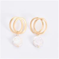 Zinc Alloy Drop Earrings with Freshwater Pearl gold color plated Korean style & for woman white nickel lead & cadmium free Sold By Pair