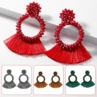 Glass Beads Tassel Earring with Cotton Thread fashion jewelry & for woman nickel lead & cadmium free 93mm Sold By Pair