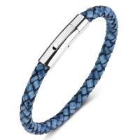 ПУ шнур браслеты, Искусственная кожа, с нержавеющая сталь, ювелирные изделия моды & Мужская & разный размер для выбора, голубой, 6mm, продается PC