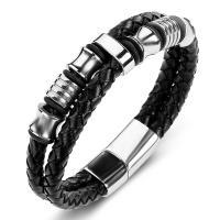 Stainless Steel Jewelry Bracelet, with PU Leather, Double Layer & punk style & Unisex & different size for choice, 6mmx2, Sold By PC
