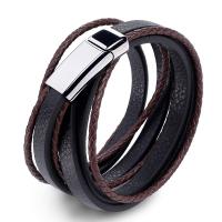 Stainless Steel Jewelry Bracelet, with PU Leather, multilayer & punk style & Unisex & different size for choice, 7+3cm, Sold By PC