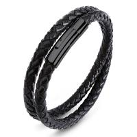 Stainless Steel Jewelry Bracelet with PU Leather Double Layer & punk style & Unisex 6mm Sold By PC