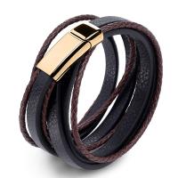 Stainless Steel Jewelry Bracelet with PU Leather multilayer & punk style & Unisex 7+3mm Sold By PC