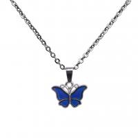 Stainless Steel Necklace, with enamel & Tibetan Style, Butterfly, plated, fashion jewelry & for woman & change their color according to the temperature, 18x14mm, Sold By Strand