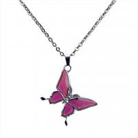 Stainless Steel Necklace, with enamel & Tibetan Style, Butterfly, plated, fashion jewelry & for woman & change their color according to the temperature, 25x33.20mm, Sold By Strand