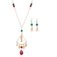 Tibetan Style Jewelry Sets, earring & necklace, with Shell, Shell, plated, 2 pieces & for woman, more colors for choice, nickel, lead & cadmium free, 46x105mm,309x50mm, Length:20 Inch, 2Sets/Lot, Sold By Lot