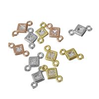 Mässing smycken Connector, Rhombus, plated, med cubic zirconia & 1/1 slinga, fler färger för val, nickel, bly och kadmium gratis, 10.50x6x2mm, Hål:Ca 1.5mm, 50PC/Lot, Säljs av Lot